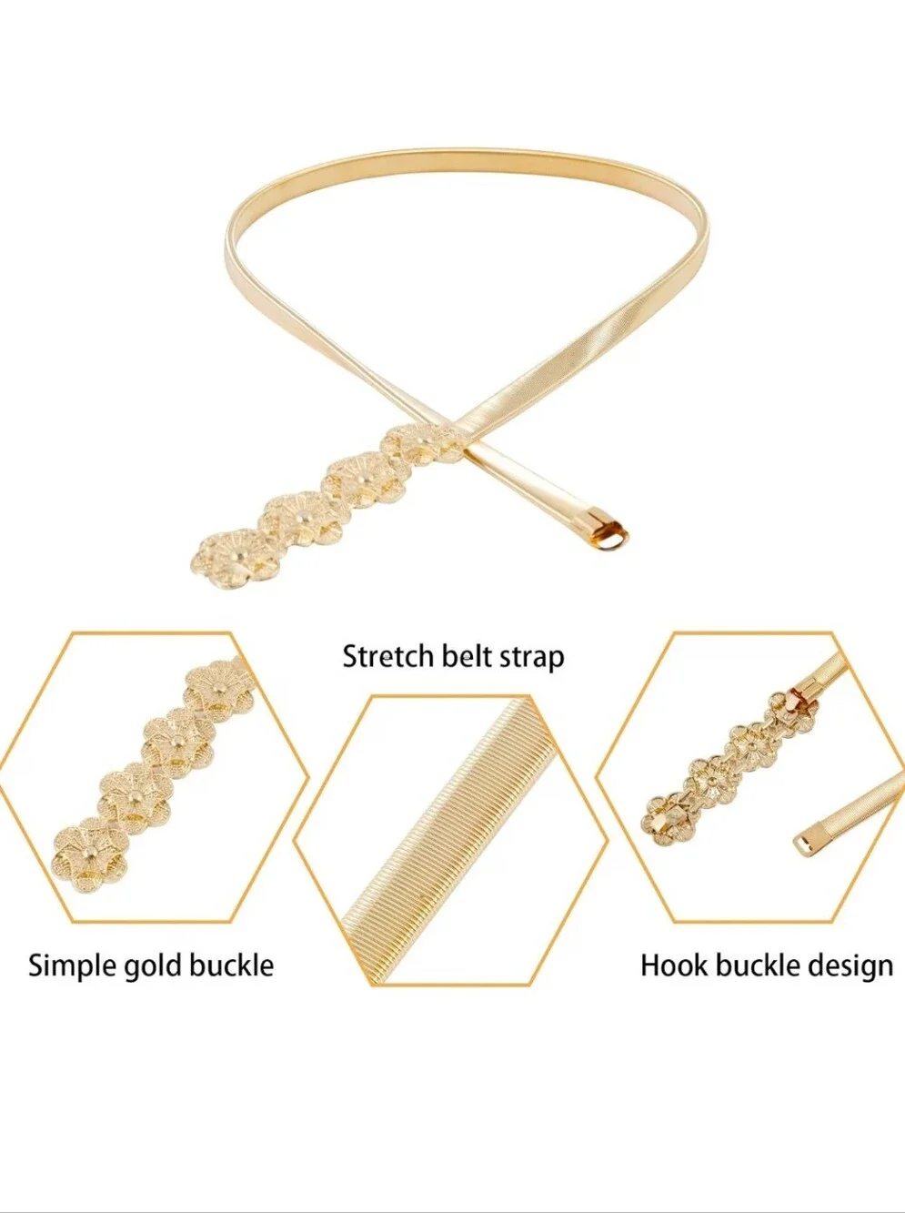 Gold-Tone Floral Elastic Waist Belt Size Small NIP
